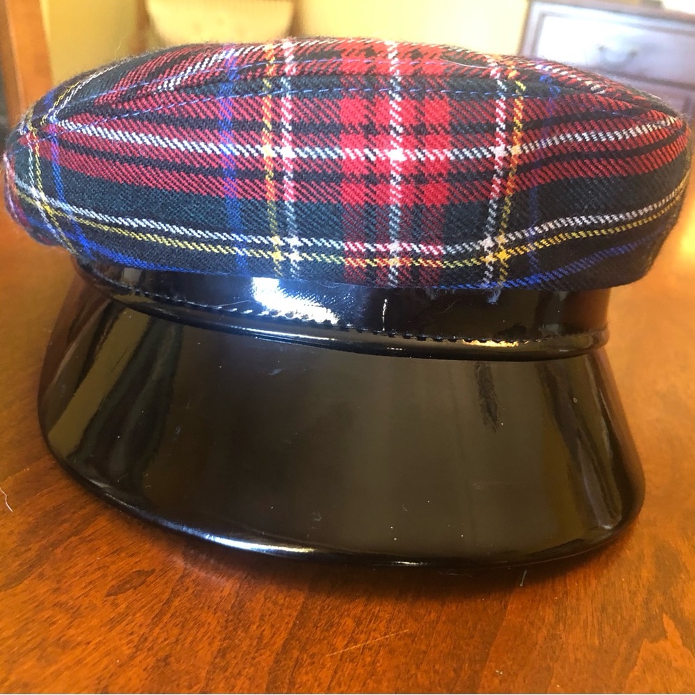 Avec La Troupe 
Leather and Cotton Plaid Hat | Color: multi color, Size: M